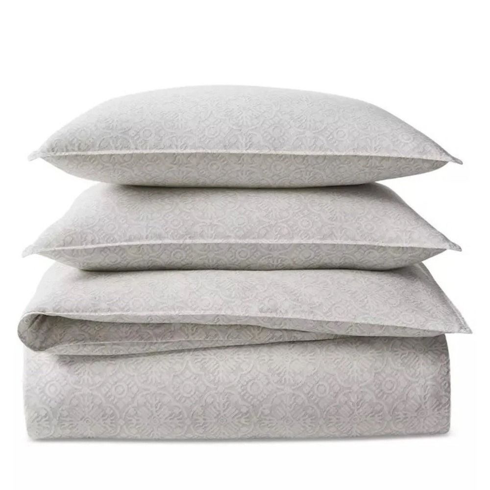 Ralph Lauren Emilia Grey Tonal Medallion Cotton/Linen Duvet Cover Set QUEEN $360 - Picture 4 of 11